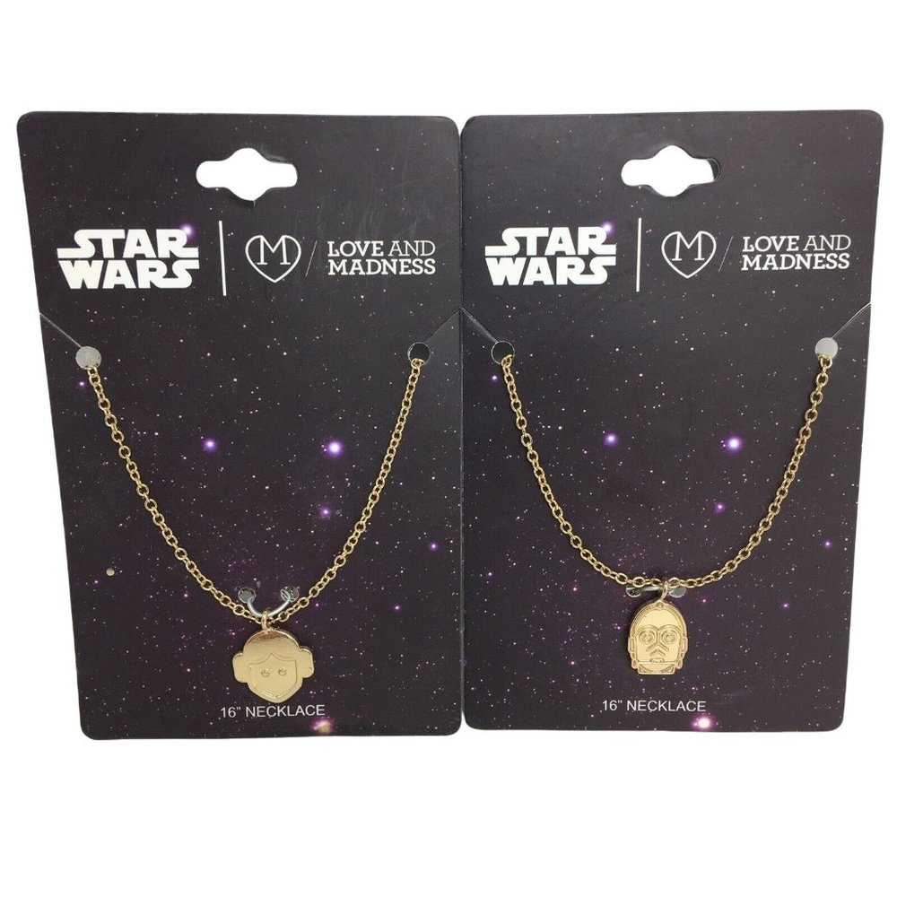 Star Wars Love And Madness 16" Necklace Leia C3PO Costume Jewelry Lot Of 2 New
